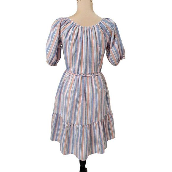 Harlow & Rose Size M "Washed Linen" color Pastel Stripe Tiered Knee-Length Dress - Picture 5 of 14